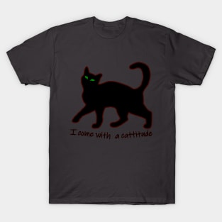 I come with a cattitude cat design black and red T-Shirt